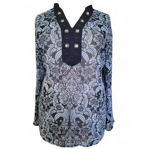 Lane Bryant Blue Paisley Floral Print Lightweight Tunic Plus Size 22/24